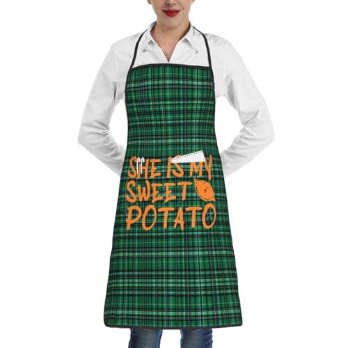 nopicsn She is My Sweet Potato Apron for cooking with Pockets Women Men Kitchen Chef Funny Aprons