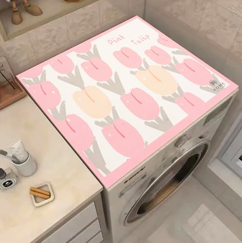 Image of Homecloud Washing Machine Mats for Top of Washer, Washing Machine Protective Mats, Dish Drying Mat, Non-slip Waterproof Washer Dryer Dust Cover Mat for Laundry & Kitchen (60cm x 60cm) (Pink Tulip)