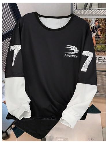 Floerns Boy's Letter Number Print Y2K Jersey Tee Long Sleeve T-Shirt Crew Neck Streetwear Top Drip Outfits2
