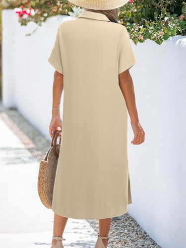Image of Zeagoo Women Dresses Summer Casual Short Sleeve Button Down Shirt Dresses 2026 Beach Cover Up with Pockets