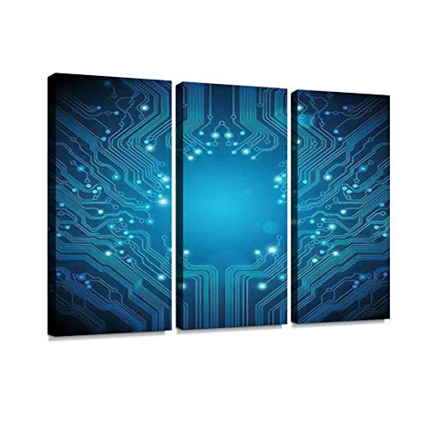 HABEN ARTWORK Circuit Board Background Raster Version Print On Canvas Wall Artwork Modern Photography Home Decor Unique Pattern Stretched and Framed 3 Piece