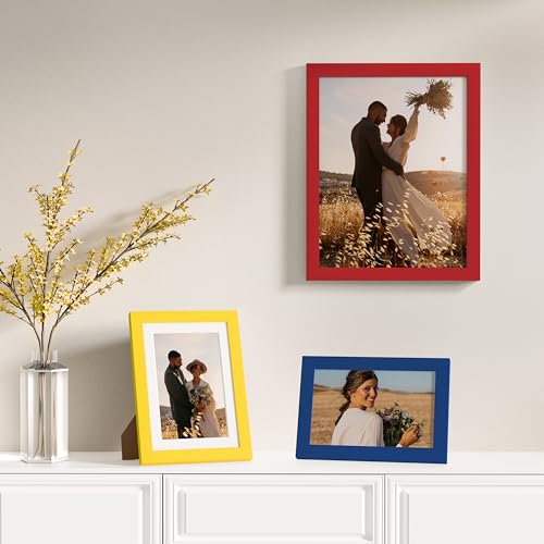 Image of Vittanly 12 Pack Picture Frames Collage Wall Decor for Mounting or Tabletop Display, Gallery Wall Frame Set for Family, Multi Sizes Including 4pcs 8x10, 4pcs 5x7, 4pcs 4x6, Red & Yellow & Blue