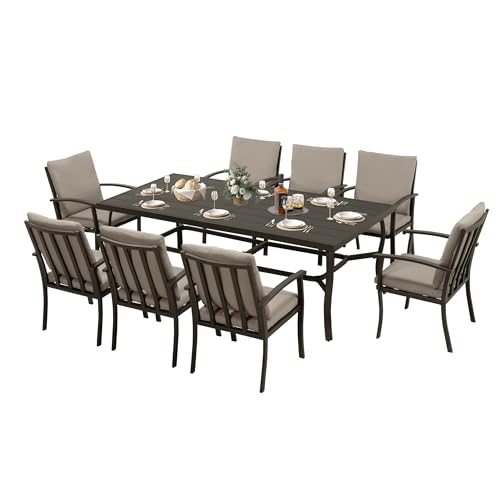 HAPPATIO Aluminum 9 Piece Patio Dining Set - Aluminum Outdoor Dining Set for 8, Patio Dining Table and Chairs Set, Patio Furniture with Table and Chairs (Black)
