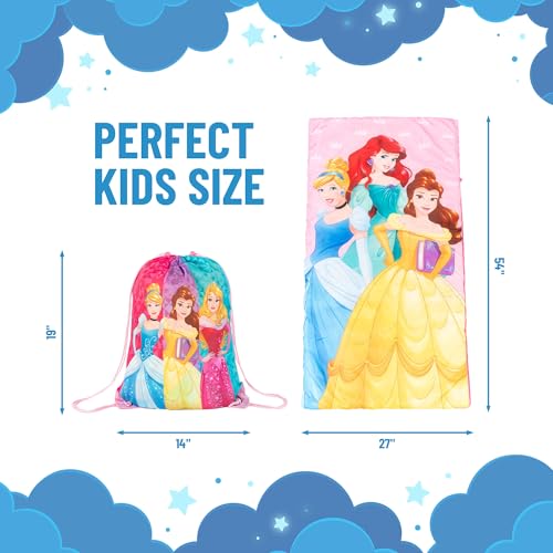 Image of Jay Franco Disney Princess Trip Slumber Sack - Cozy & Warm Kids Lightweight Slumber Bag /Sleeping Bag - Featuring Ariel, Belle, and Cinderella