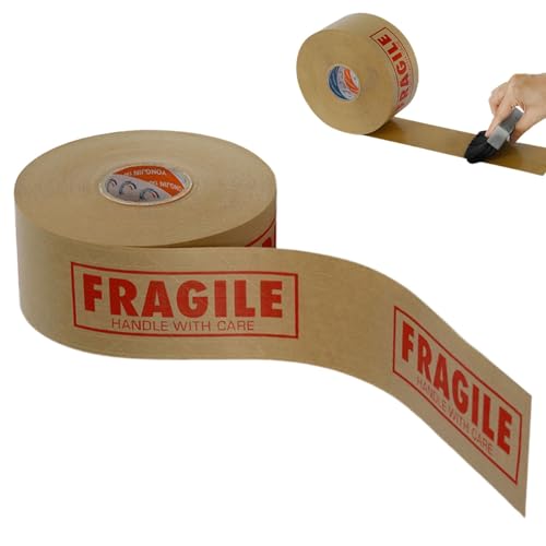 Cinta de Embalaje Marrón, Frágil Grifo de Papel Kraft Impreso, Cinta Kraft Engomada Activada por Agua, Cinta de Embalaje Kraft Multifuncional, Cinta de Papel Marrón Para Embalaje De Cartones, Kraftb