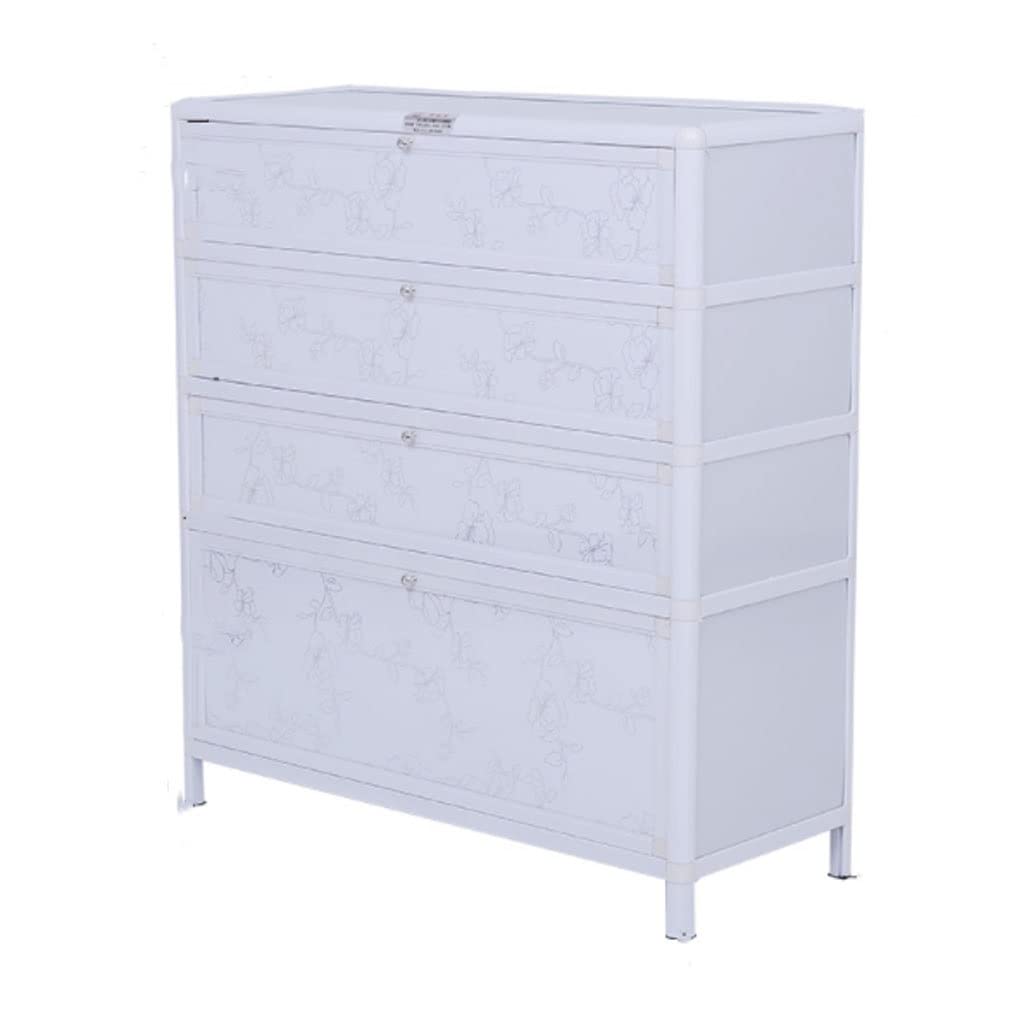 Organisateur de rangement de chaussures à 4 niveaux en métal avec portes basculantes