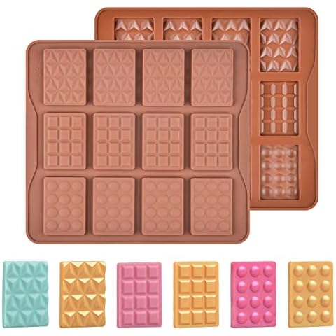 Fimary 2 Pcs Break Apart Candy Molds Silicone Shapes Mini Chocolate Bar Silicone Molds Set, Small Molds for Wax Melts(B) Cover