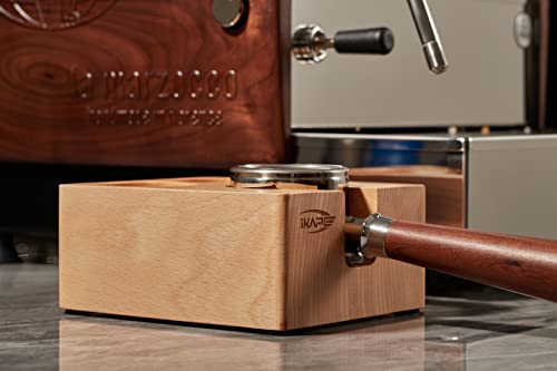 Ikape Espresso Tamper Holder, 58Mm Wood Coffee Tamper Station Base, Natural Wooden Espresso Tamp Mat Stand Fit For 58Mm Espresso Accessories - Can Adjustable Portafilters Stand Height (3 Hole) #TOP2