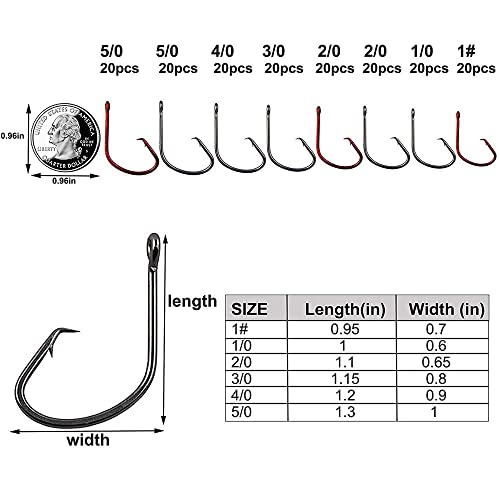 linyutech Angelhaken 160 Stück/Box Offset Sport Ring Angelhaken Salzwasser Hoher Kohlenstoffstahl Octopus Haken Größe… – Bild 4