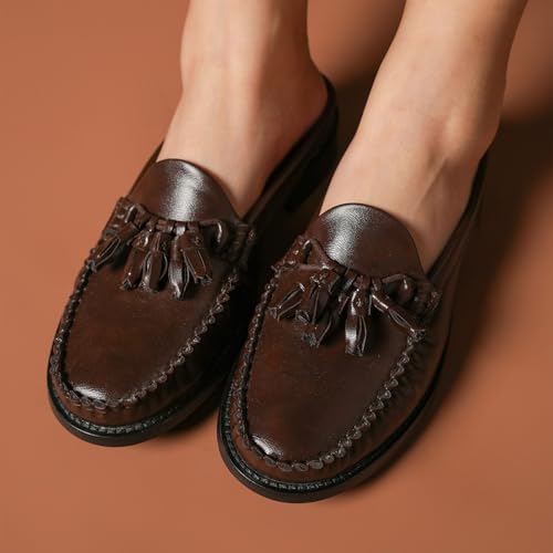 Image of Theater Women SherlocksTassel Loafers | Slip-On Mule Style with Soft Leather Finish | Comfortable & Stylish Flats for Work, Travel, and Casual Outfits