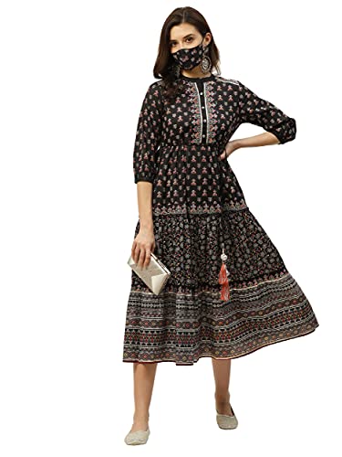 Image of Juniper Women's Maxi Tiered Dress with Mask (2486BLACK Black)