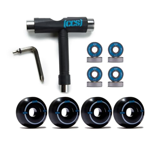 [CCS] Skateboard Wheels with Blue Steel Bearings and Black Tool - Blac