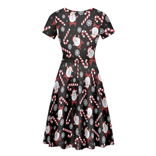 Image of POLERO Women Puffy Swing Elegant Party Midi Dresses Short Sleeve Round Neck A-Line Dress