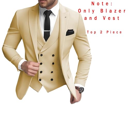 Wangyue Mens 2 Piece Blazer Vest Sets Double Breasted Suits for Wedding Top Suit Slim Fit Groomsmen Suit Prom Party2