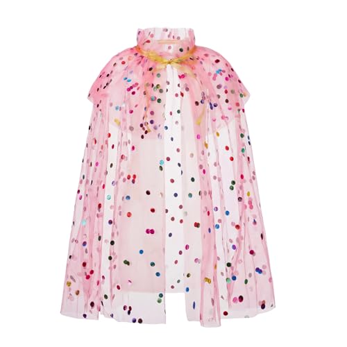 CREAIRY Princess Cape For Toddler Girls 1-8 Sparkling Sequin Tulle Birthday Cape 1st 2nd 3rd 4th 5th 6th 7th Birthday Outfit (Pink 5-8 Years)