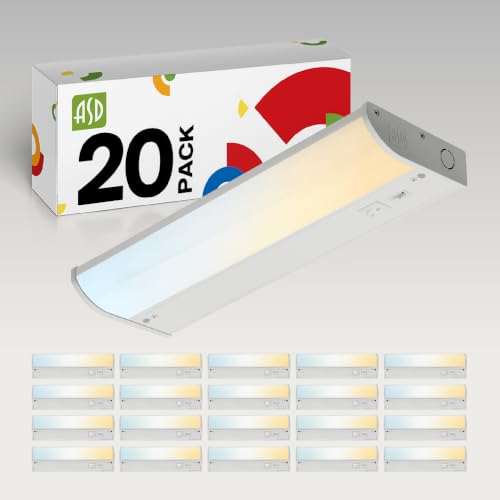 Image of ASD 20 Pack LED Under Cabinet Lighting, 12 inch 5W 325 LM, Dimmable Hardwired Under Cabinet Lights for Kitchen, 3000K /4000K /5000K, Under Counter Light Fixtures, ETL, White, Bullnose Design