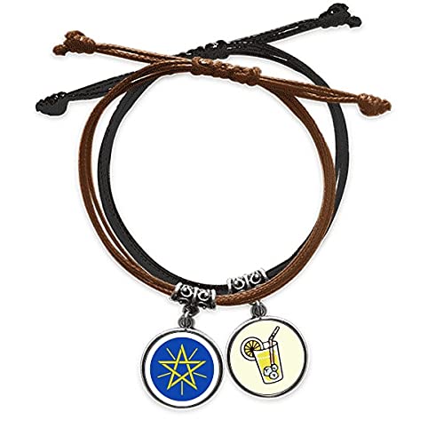 Bracelet Éthiopie en corde et cuir avec emblème national africain tressé à la main