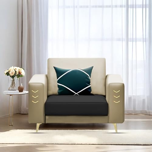 Image of Casaliving Falco 1 Seater Sofa Set for Living Room (Cream Black Fabric) Premium Fabric Sofa