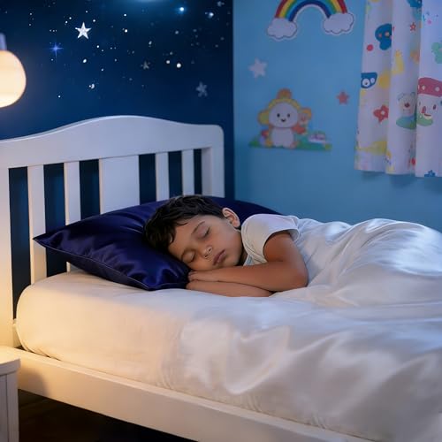 Image of NTBAY 2 Pack Pillows with Stain Pillowcases, Soft Cotton Down Alternative 13x18 Zippered Pillows for Sleeping in Crib Bed - Machine Washable - Breathable Travel Pillow, Navy Blue