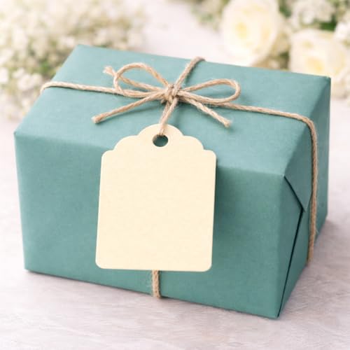 Image of CVANU 200pcs Premium Color Tag Blank Hanging with Pre-Punched Hole Tags for DIY Crafts, Gift Wrapping, Labelling & Writable Decorative Tags for All Occasions (2.85in X 1.7in) Cream2