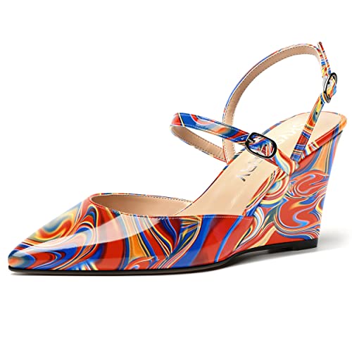 SKYSTERRY Women's Sexy Patent Buckle Pointed Toe Wedding Slingback Wedge High Heel Pumps Shoes 3.3 Inch