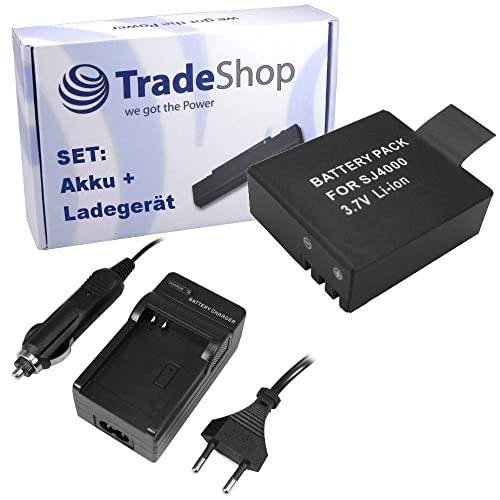OFERTA Trade Shop – Kit de cámara batería de ion de litio + cargador de batería con adaptador de coche para Qumox SJ4000 SJ5000 Sj6000 Evolveo A8 W7 W8 SJCAM M10 Eken H9 4 K