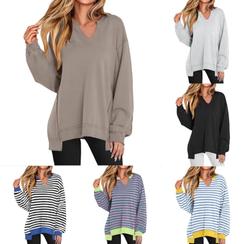 Women's Oversized Sweatshirts V Neck Long Sleeve Loose Tops Casual Tunic Shirts Trendy Pullover Blouses Fall Outfits4