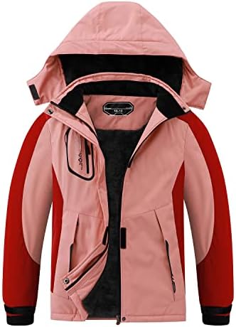 Kid's Ski Jacket Waterproof Winter Coat Boy's and Girl's Fleece Snowboarding Jackets with Detachable HoodLCGY-Girl-Pink-8-9
