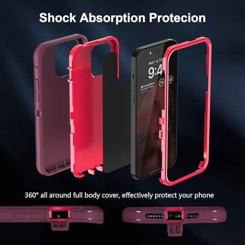Image of Sansunto for iPhone 16e Case, Protective Cover for 13, 14, 15, 16E 6.1 inch, Heavy Duty Shockproof Drop Proof 3 in 1 Silicone Rubber Cover, Rugged Hybrid Durable Phone Cases for Women (Burgundy)