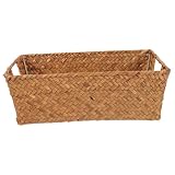 MUCKLILY Cesta de Almacenamiento Tejida Mano Hierba Marina con Asas Cortadas Resistente y Portátil para Escritorio Hogar y Hotel Organizador Decorativo para Mandos y Objetos Pequeños