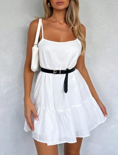 Flowy Short Sundress Mini Babydoll Dresses for Women Going Out Tiered Ruffle Beach Spaghetti Strap Swing Dress Cute3