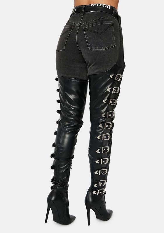 MissHeel Thigh High Belted Chap Boots with Bukles Sexy Over the Knee Stiletto Boots Side Zipper3