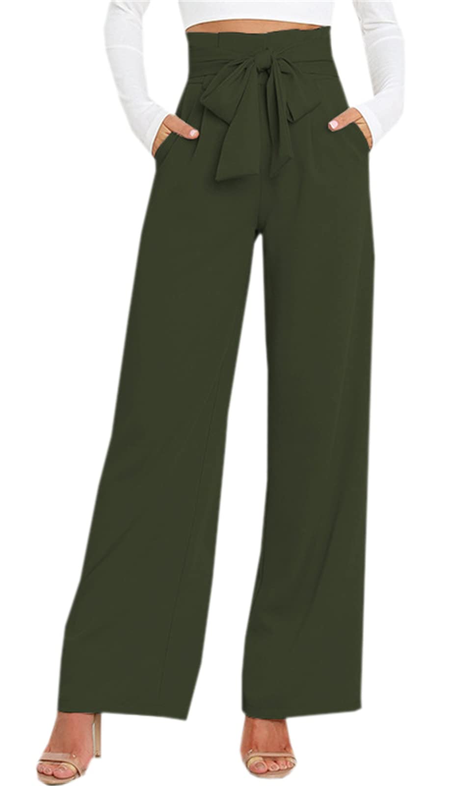 Betusline Womens Bowknot Tie Waist Dress Trousers Pants X-Small-Large