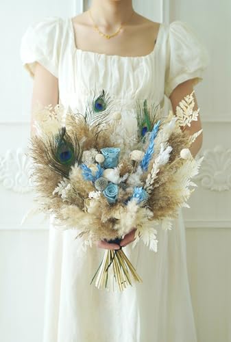 Ramo rústico boho beige para boda con flores preservadas miniatura 3