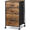 Devaise mobile file cabinet rolling printer stand with 3 drawers fabric vertical filing cabinet fits a4 or letter size for home office rustic brown wood grain print  urban country home decor