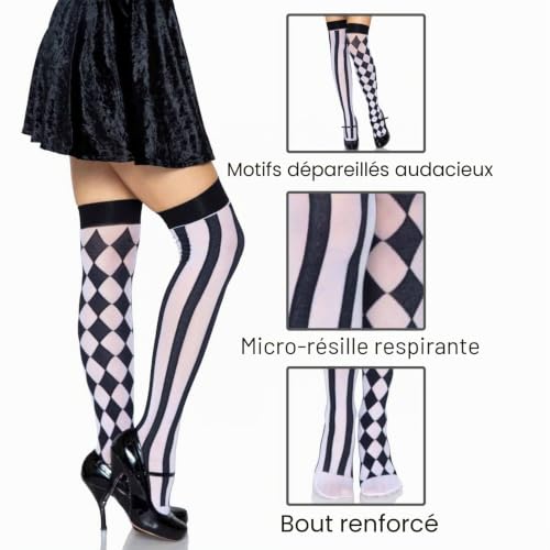 Leg Avenue - Harlequin Thigh Highs, Taille Unique (Noir Blanc) – vue 4