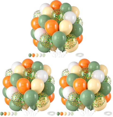 Image of Green and Orange Balloons,50PCS 12 Inch Sage Green and Yellow Balloons with Confetti Latex Balloon for Cutie Baby Shower Fall Party Birthday Party Decorations (Pack of 3)