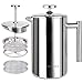 Secura Cafetière à Piston, French Press avec 2 Filtres à Café Acier Inoxydable Réutilisable, 0,5 Litre (500 ml), Argent