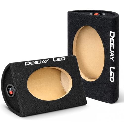DEEJAY LED 6x9 Speaker Box Enclosures (Pair) Curved Rear Design MDF Wood with Heavy-Duty Black Carpet Quick Release Terminals Universal Fit for Trucks and SUVs