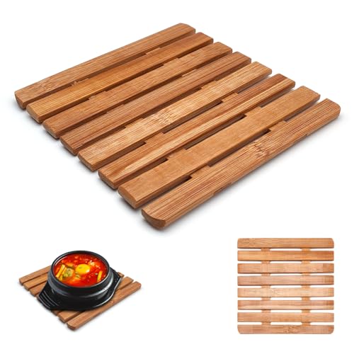 Dessous de plat en bois de bambou résistant à la chaleur - Tapis de table pour casseroles et casseroles chaudes et chaudes de cuisine, en bois de bambou...