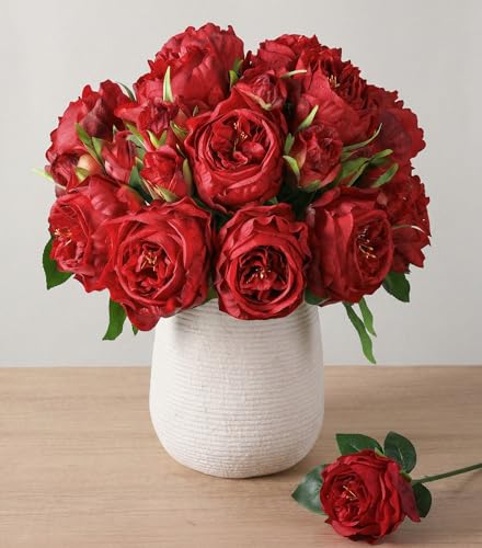 florisso Bright Red Austin Rose Faux Flowers...