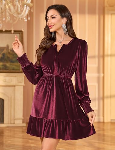 ZAFUL Women's Velvet Dress 2025 Fall Winter Long Sleeve V Neck High Waist Semi Formal Mini Cocktail Party Dresses4