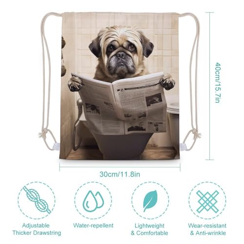 Drawstring Bag Backpack Dog Reading The Newspaper Sackpack Foldable String Bags Sports Gym Bag for Shopping Yoga2