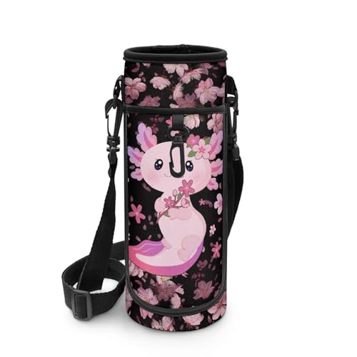 Biyejit Bolsa para botella de agua con cremallera y correas de hombro ajustables para niñas, niños, deportes, gimnasio, viajes, Axolotl, talla única, Organizador de bolsas
