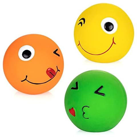 CHIWAVA 3 Pack Smiley Face Dog Toy Balls Cover