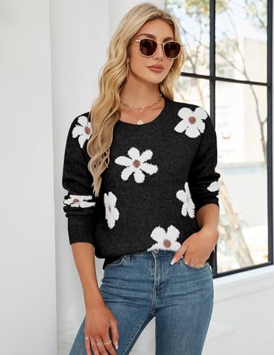 Womens Oversized Cute Flower Sweater Fall 2025 Trendy Ladies Dressy Fuzzy Knit Crew Neck Long Sleeve Pullover Top4
