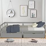 May in Color Extendable Twin to King Daybed, Wood Beds Frames with Pull Out Trundle&Storage Drawers, Sofa Day Bed Frame Twin Size Bed No Box Spring Needed for Children, Girls, Boys (Grey)