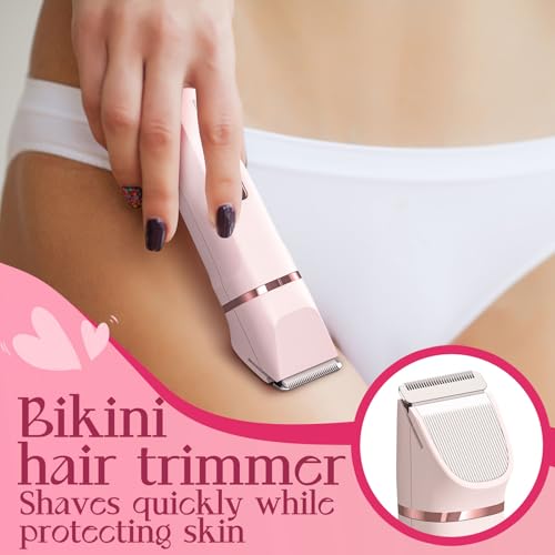 bikini trimmer for women - painless electric razors for silk skincordless body shaver for tripreplaceable lady facial razor ipx7 waterproofampeasy cleaning ceramic blade usb charge dock pink