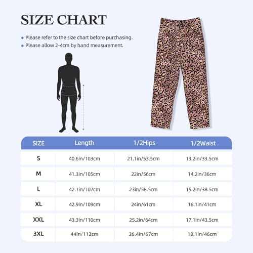 Mens Pajama Pants - Gold Pink Leopard Print Soft Sleep Lounge Pants For Men, Casual Pj Bottoms With Pockets3