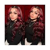 Peruki do włosów Burgundy Lace Front Wigs Human Hair Colored Body Wave 13X4 Pre Plucked Wig with 100% Remy(26inches)